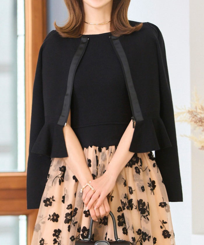 ニット トップス レディース 大人 オフィス きれいめ かわいい カーディガン 羽織り 白黒 秋冬春 ジョイントスペース