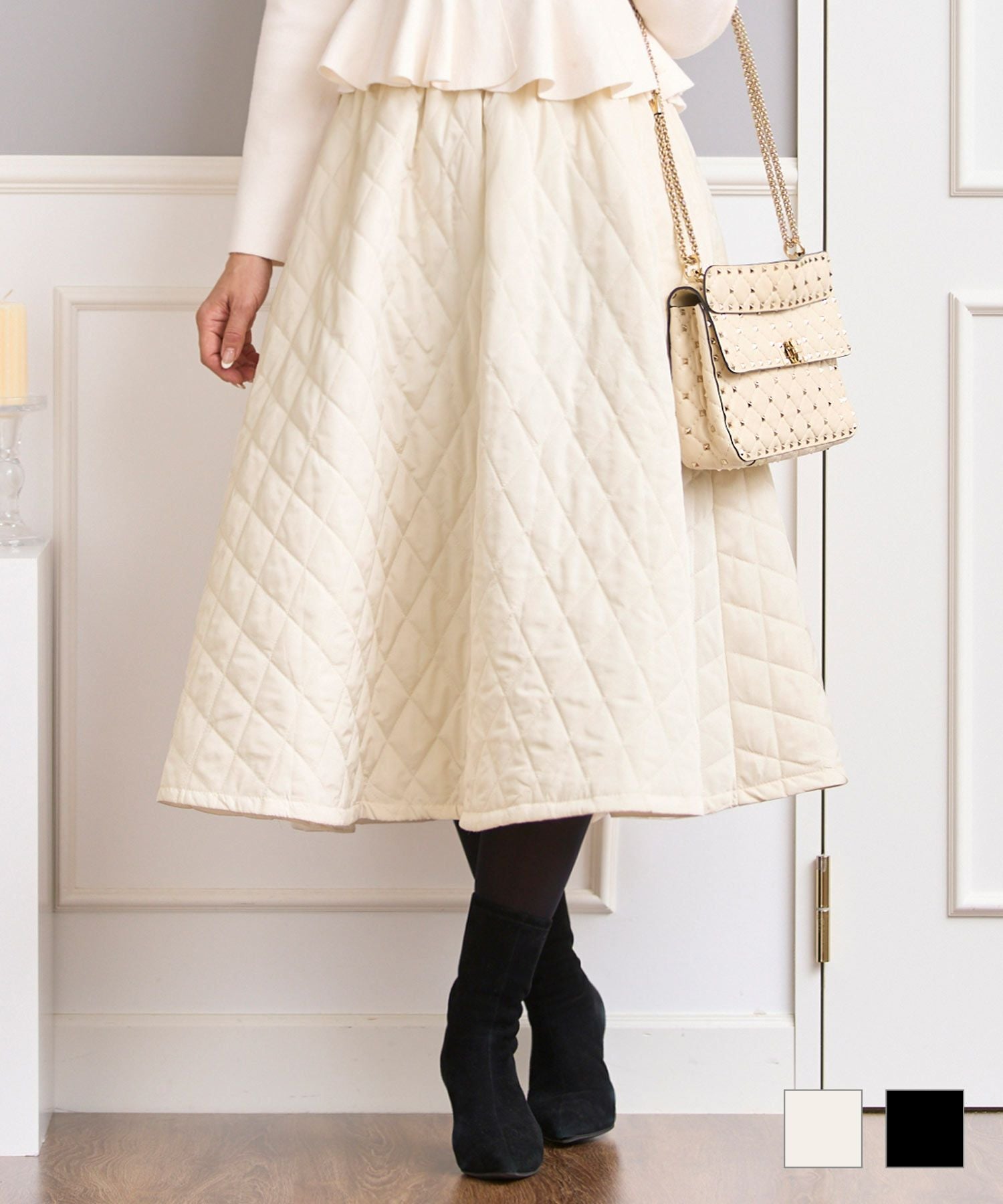 キルティング ポケット付きフレア スカート Prima Scherrer 全2色