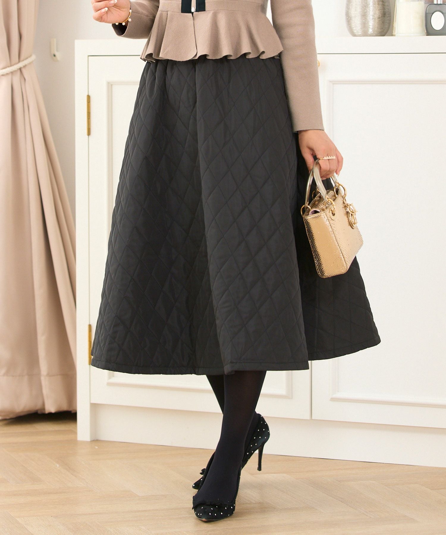 キルティング ポケット付きフレア スカート Prima Scherrer 全2色