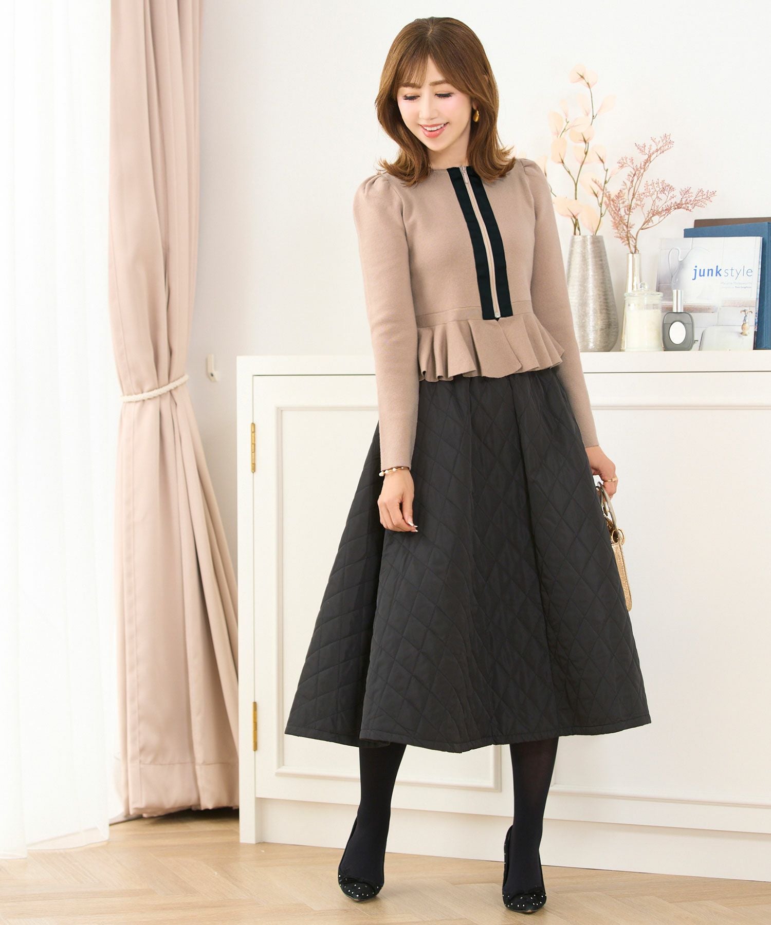 キルティング ポケット付きフレア スカート Prima Scherrer 全2色