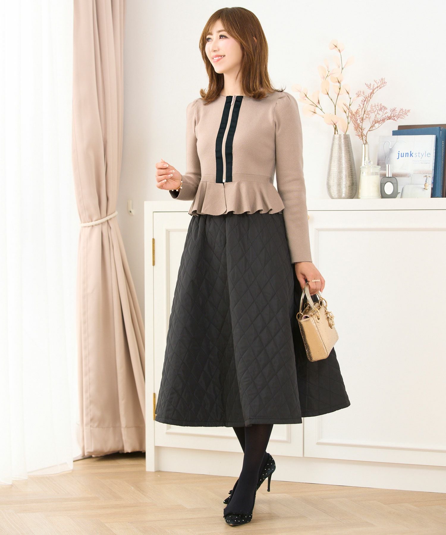 キルティング ポケット付きフレア スカート Prima Scherrer 全2色