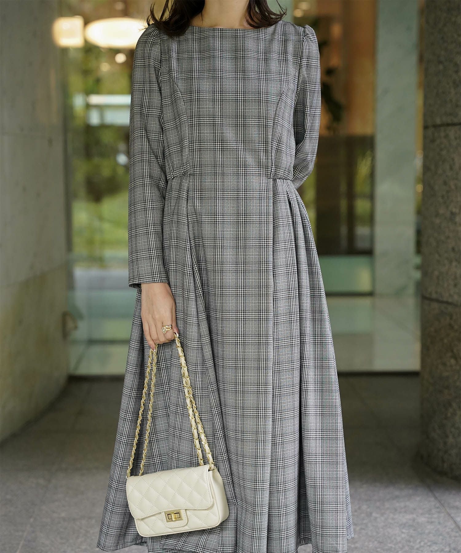 チェック柄 ワンピース HUIT 全2色｜hit341-0207【1】 - 長袖・七分袖