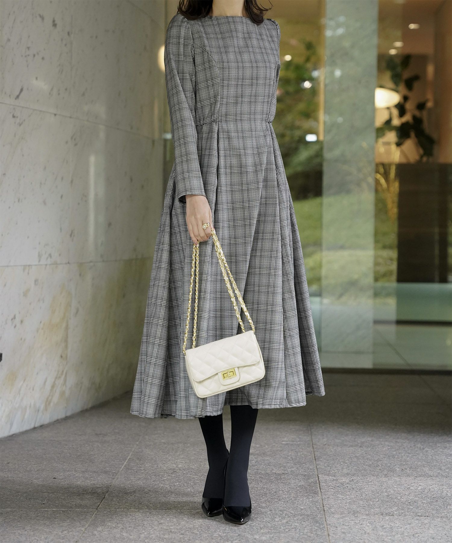 チェック柄 ワンピース HUIT 全2色｜hit341-0207【1】 - 長袖・七分袖