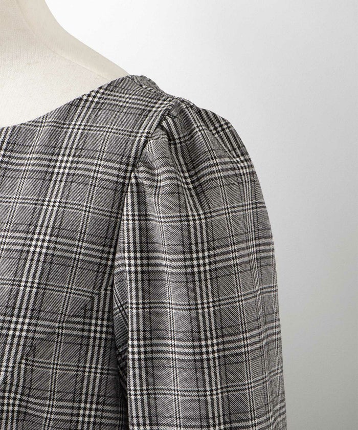 トレンド 秋冬 上品 ドレスライク デイリー ストレッチ タック ギャザー フレア ロング/千鳥格子/グレンチェック/M