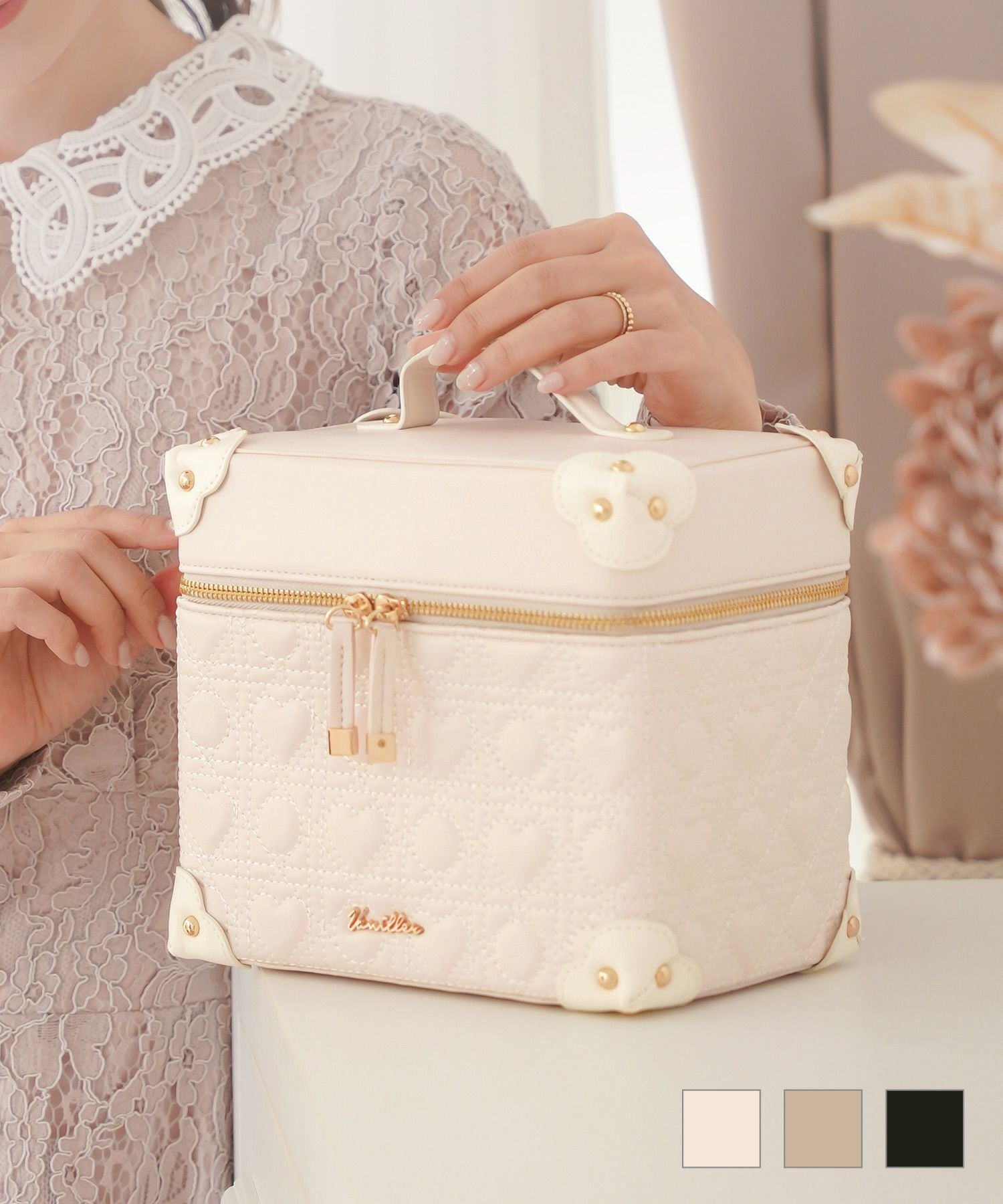 ハート キルティング コスメボックス le reve vaniller 全3色｜lvn947