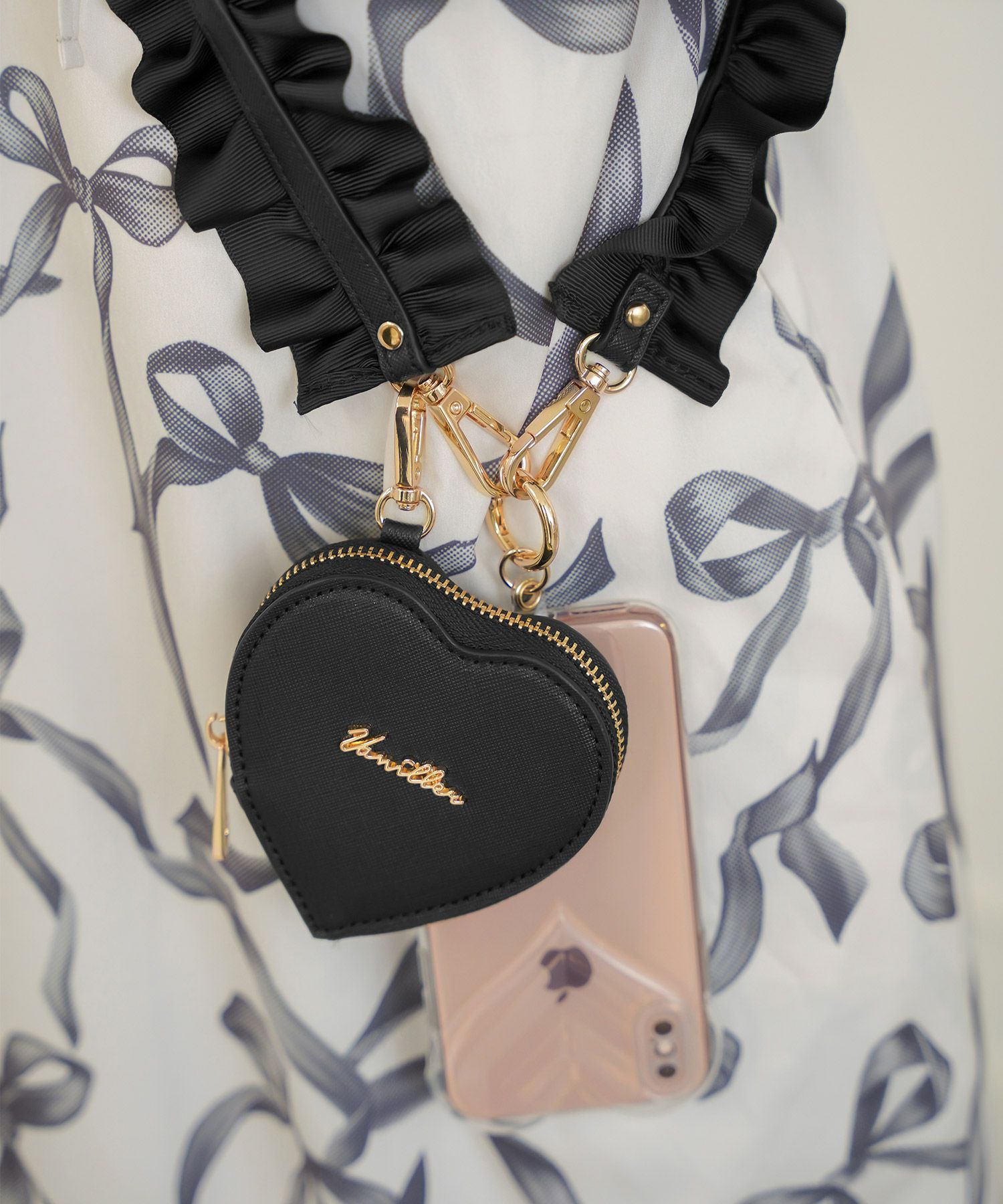 ハートポーチセット フリル スマホショルダー ストラップ le reve