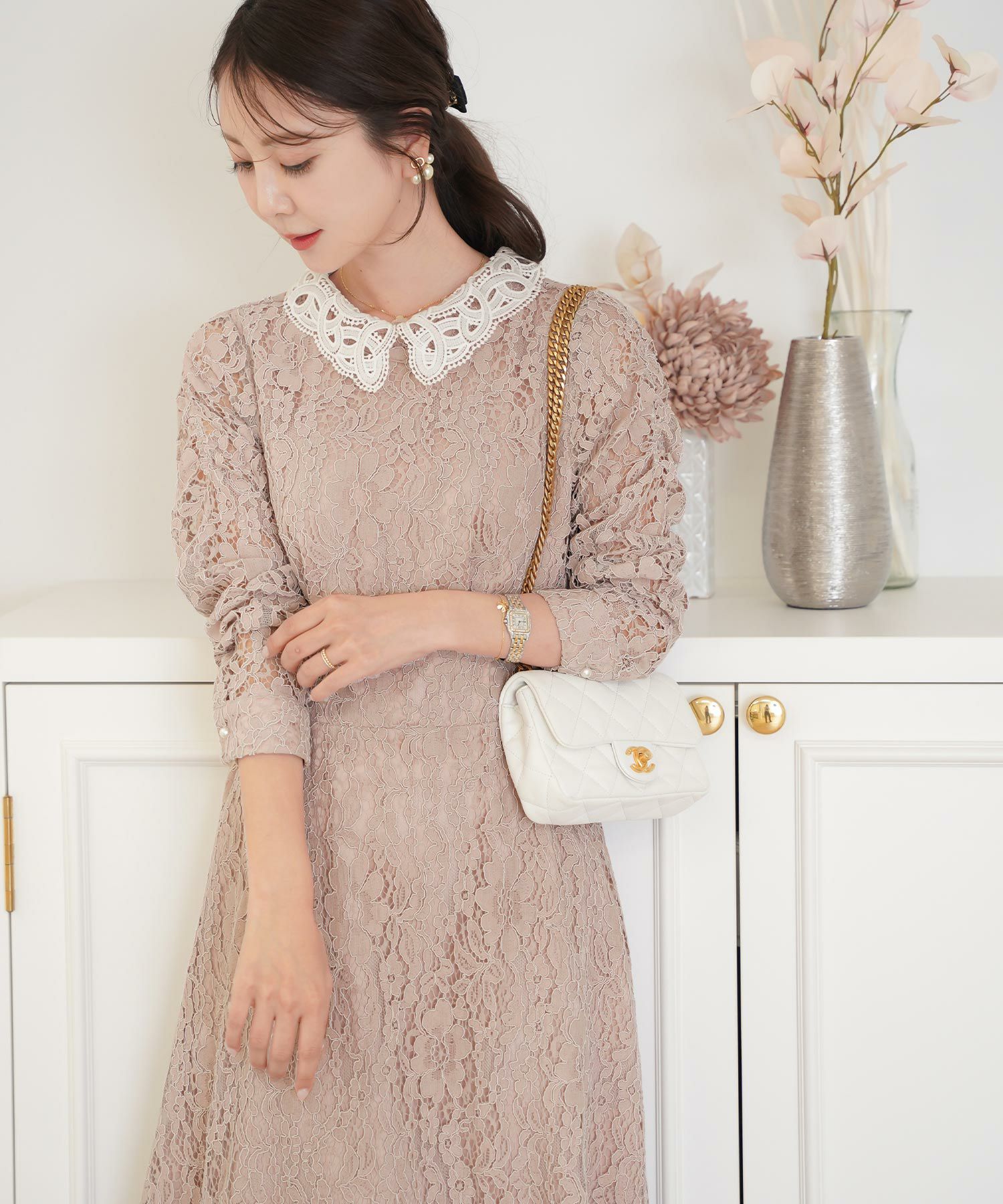 レース オケージョン ワンピース 長袖 le reve vaniller 全2色｜lvn341