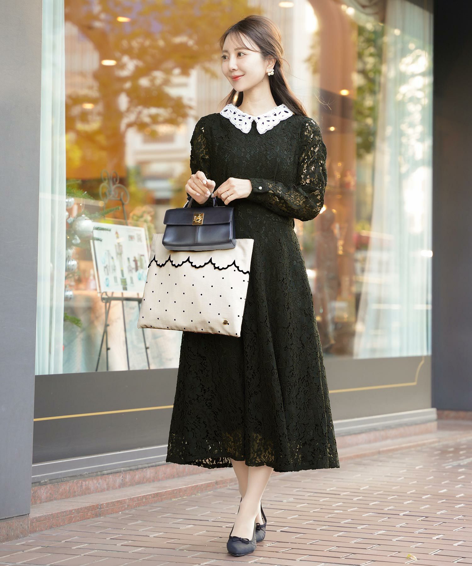 レース オケージョン ワンピース 長袖 le reve vaniller 全2色｜lvn341