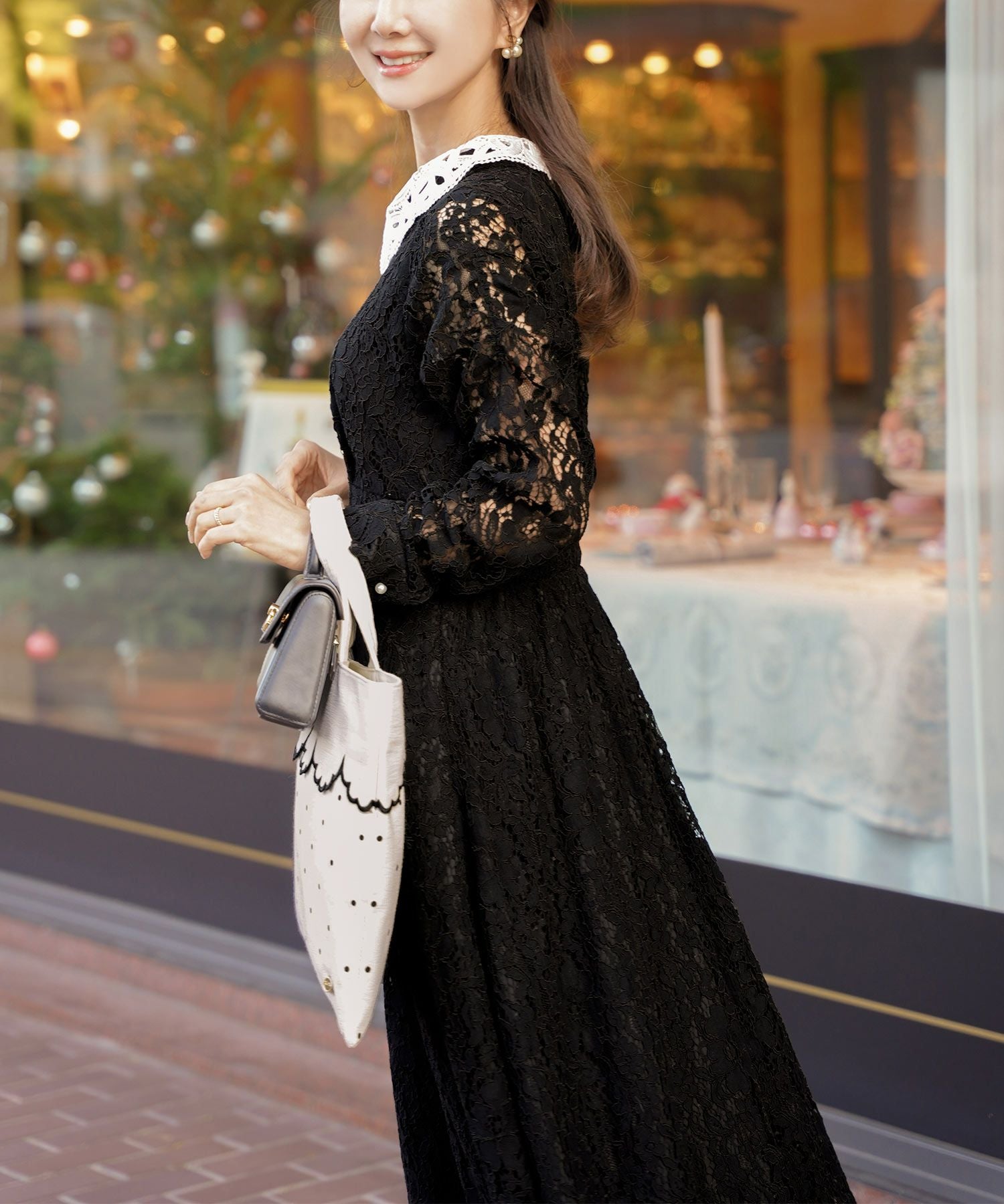 レース オケージョン ワンピース 長袖 le reve vaniller 全2色｜lvn341