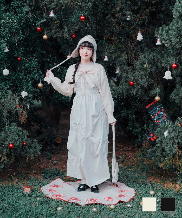 ウエストゴム タック カジュアル ナイロン ランダム リボン デザイン スカート miolite