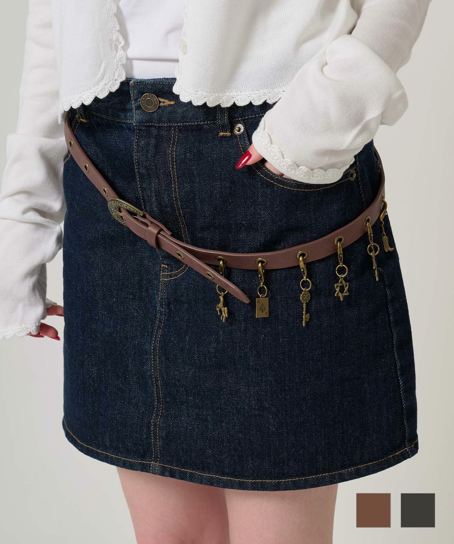 本革 チャーム付きベルト TINA：JOJUN 全2色｜tnj917-0989【3