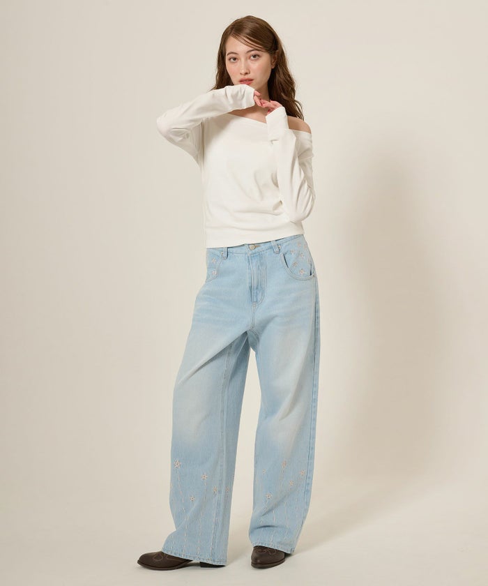 デニム/パンツ/ボトムス/インディゴ/サックス