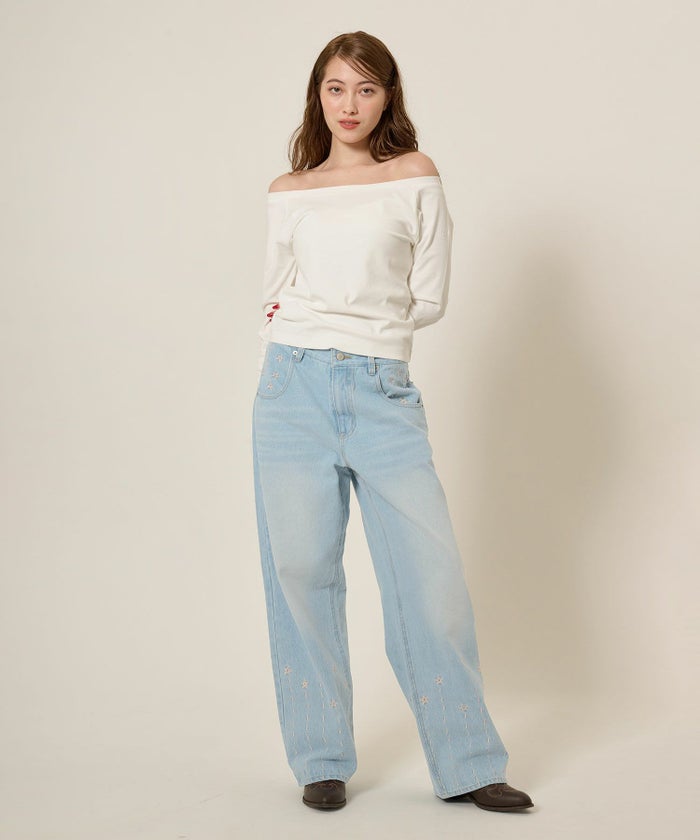 デニム/パンツ/ボトムス/インディゴ/サックス