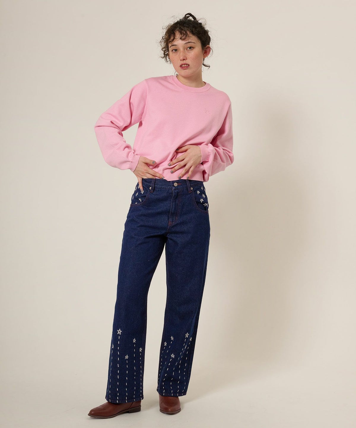 デニム/パンツ/ボトムス/インディゴ/サックス