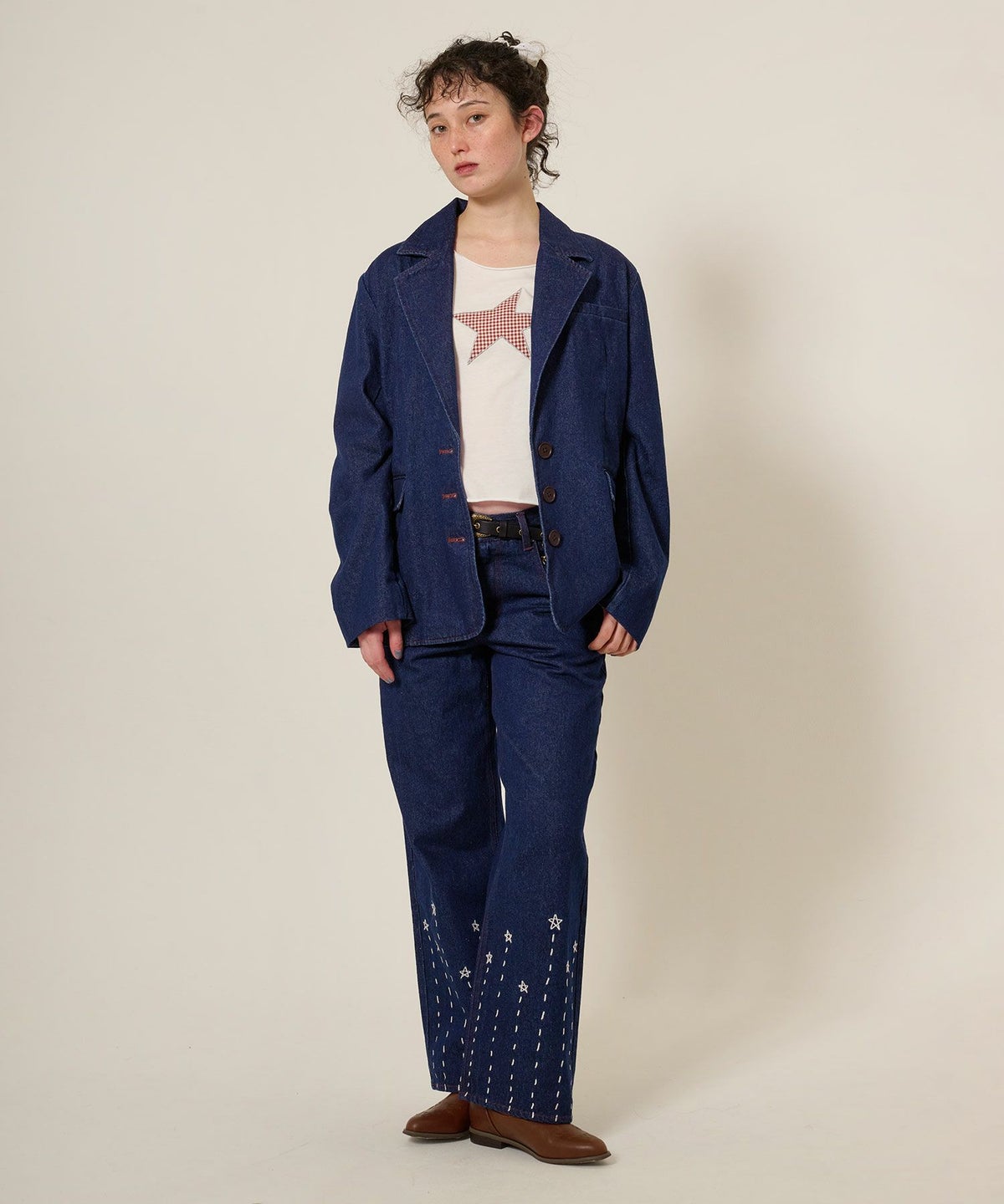 デニム/パンツ/ボトムス/インディゴ/サックス