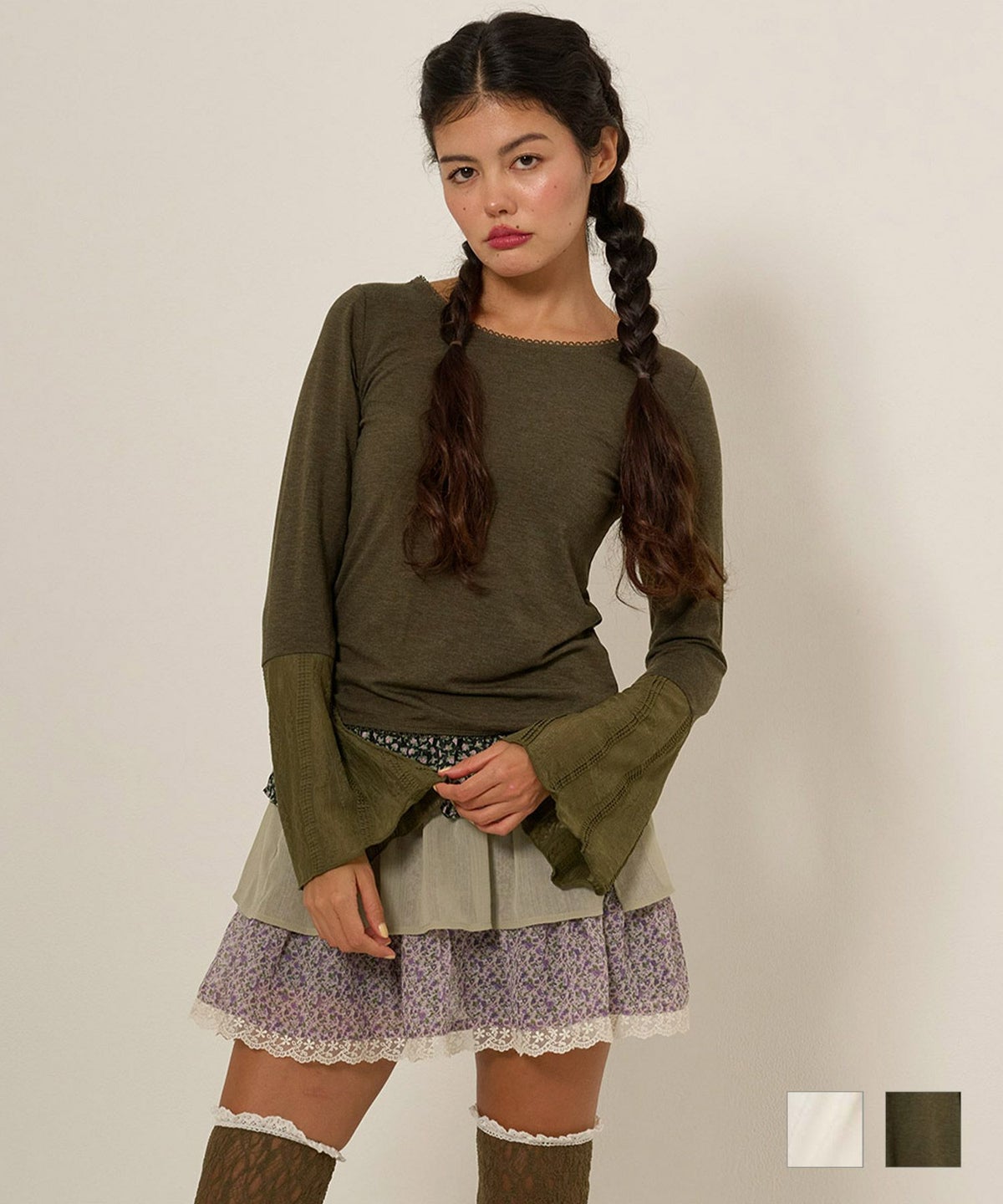 長袖/カットソー/フレアスリーブ