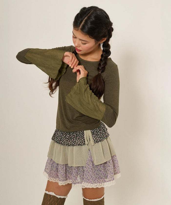 長袖/カットソー/フレアスリーブ