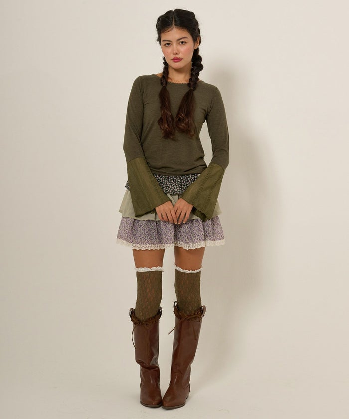 長袖/カットソー/フレアスリーブ