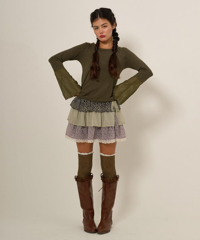 長袖/カットソー/フレアスリーブ