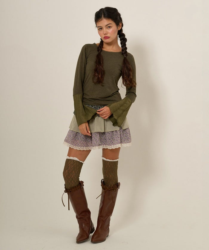 長袖/カットソー/フレアスリーブ