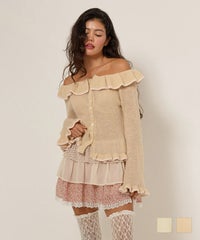 ニット/トップス/オフショル/フリル