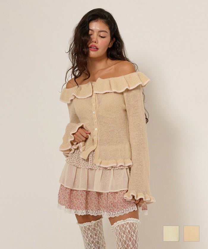 ニット/トップス/オフショル/フリル