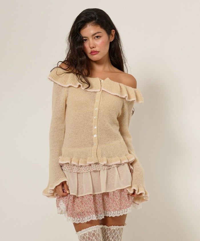 ニット/トップス/オフショル/フリル