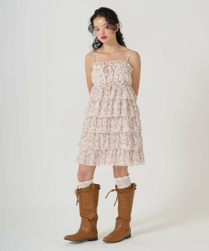 ワンピース/ギャザー/フリル/花柄/キャミワンピ