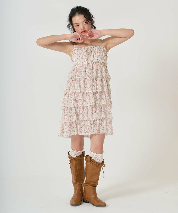 ワンピース/ギャザー/フリル/花柄/キャミワンピ