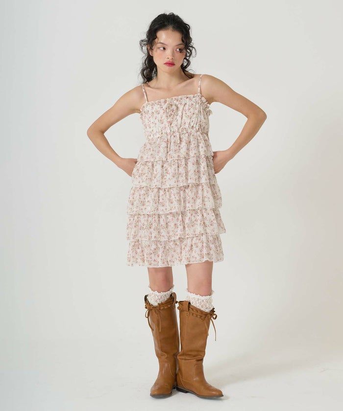 ワンピース/ギャザー/フリル/花柄/キャミワンピ