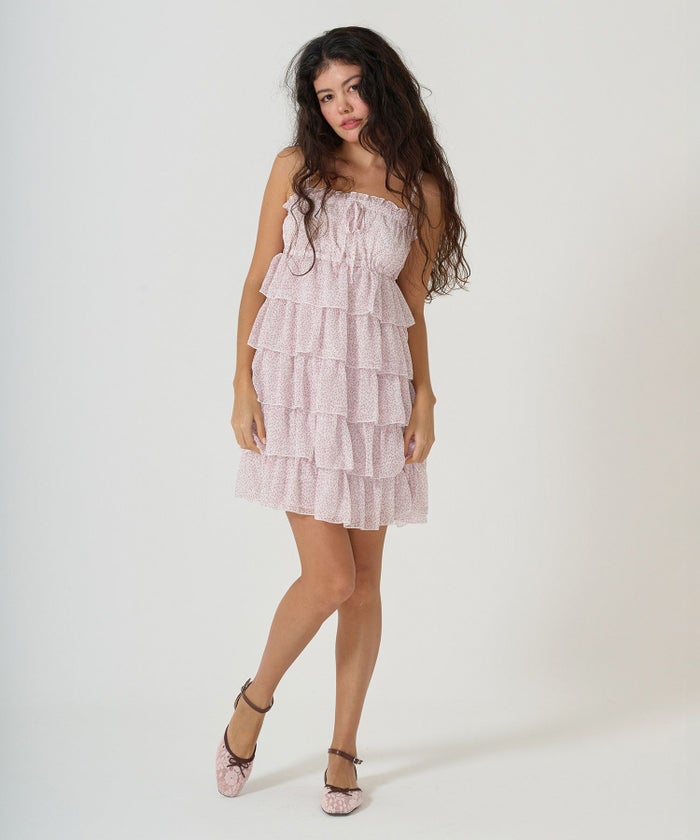 ワンピース/ギャザー/フリル/花柄/キャミワンピ