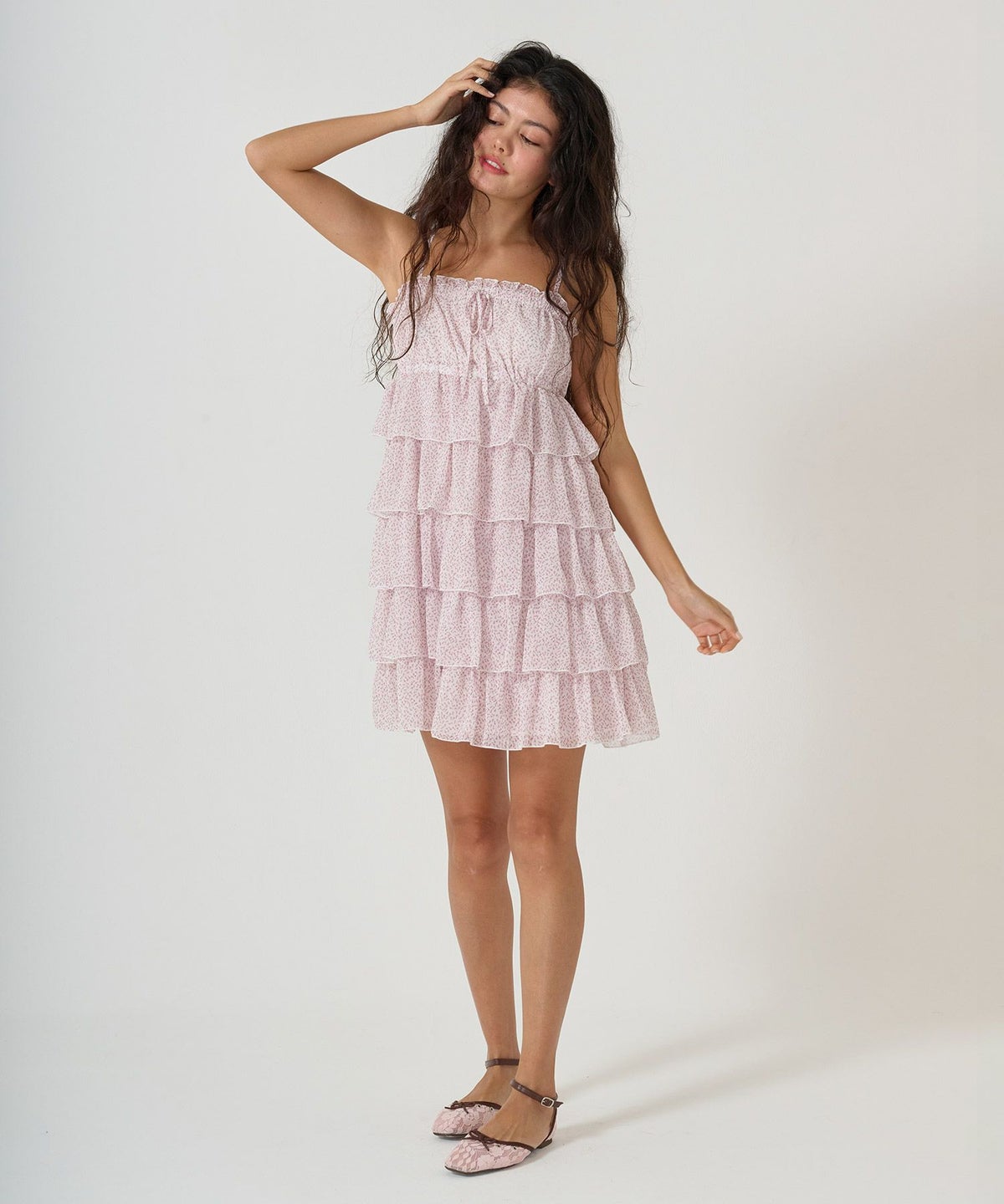 ワンピース/ギャザー/フリル/花柄/キャミワンピ