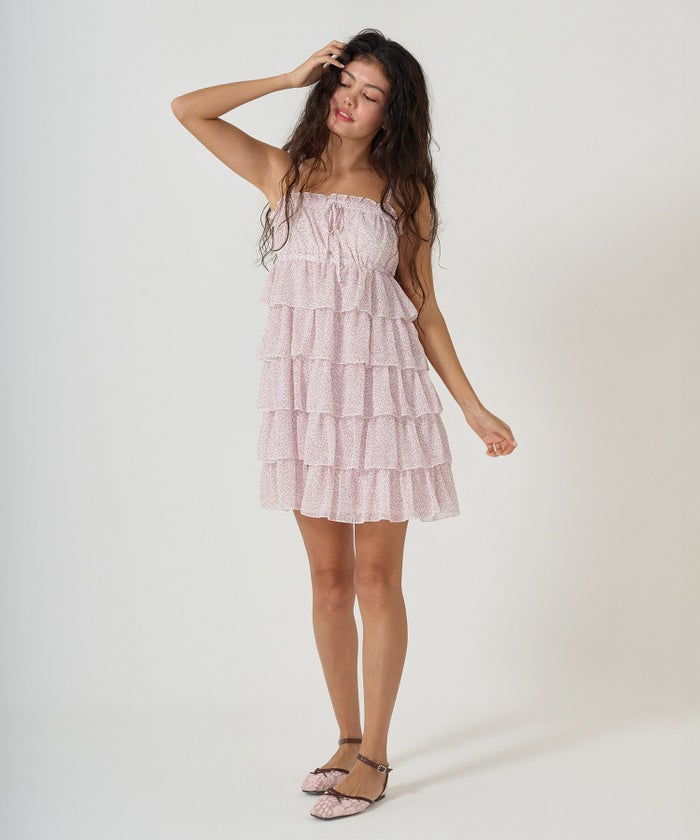 ワンピース/ギャザー/フリル/花柄/キャミワンピ