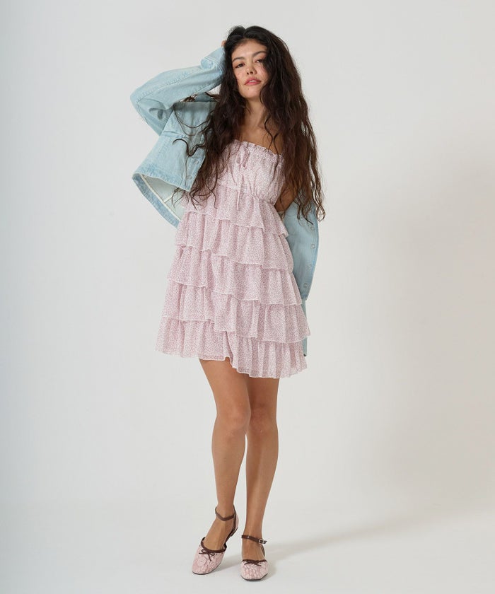 ワンピース/ギャザー/フリル/花柄/キャミワンピ