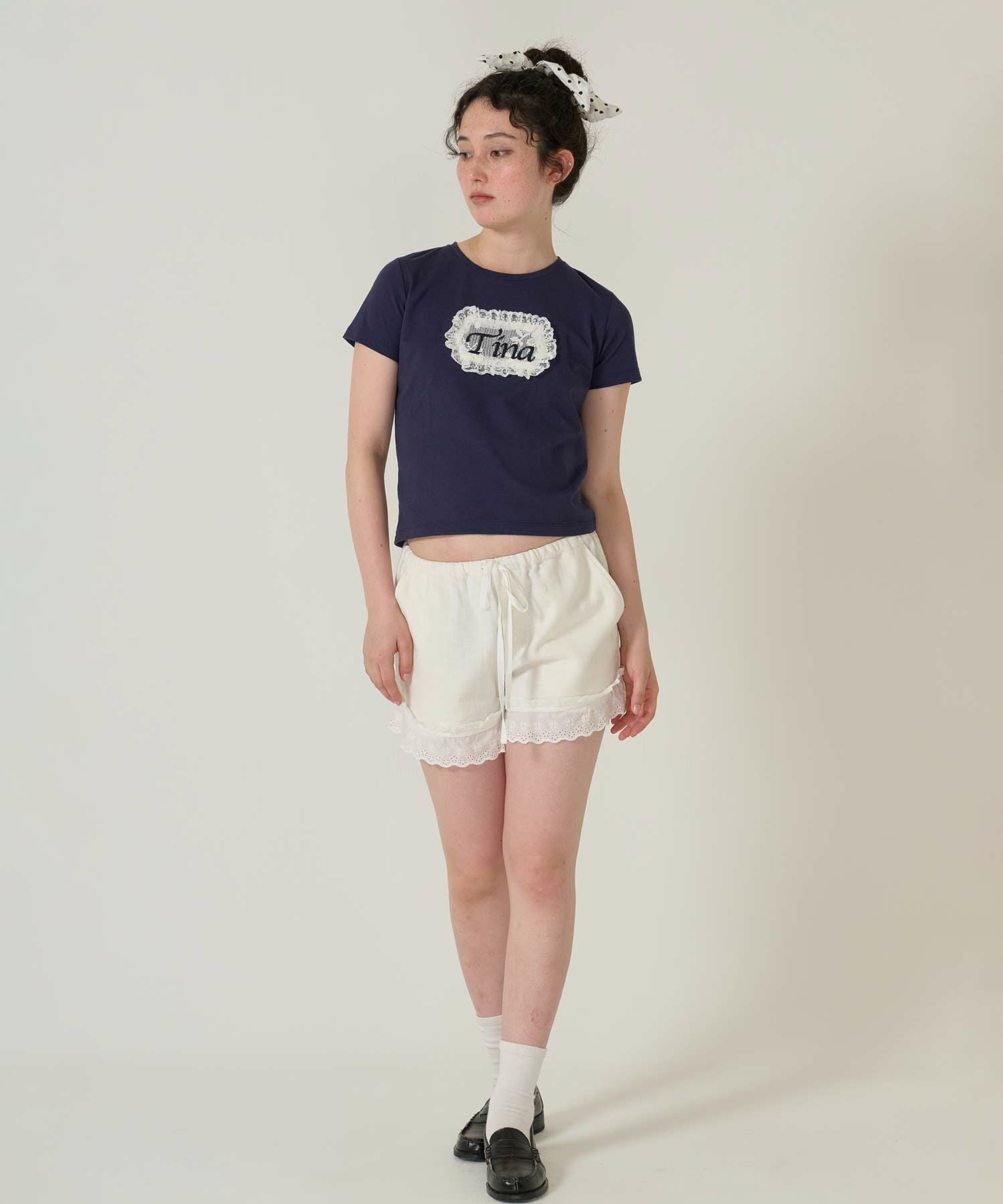 Tinajojun刺繍入りフリルタンクトップ グレー Tina刺繍 コンパクトTシャツ TINA：JOJUN 全3色｜tnj521-0982【7