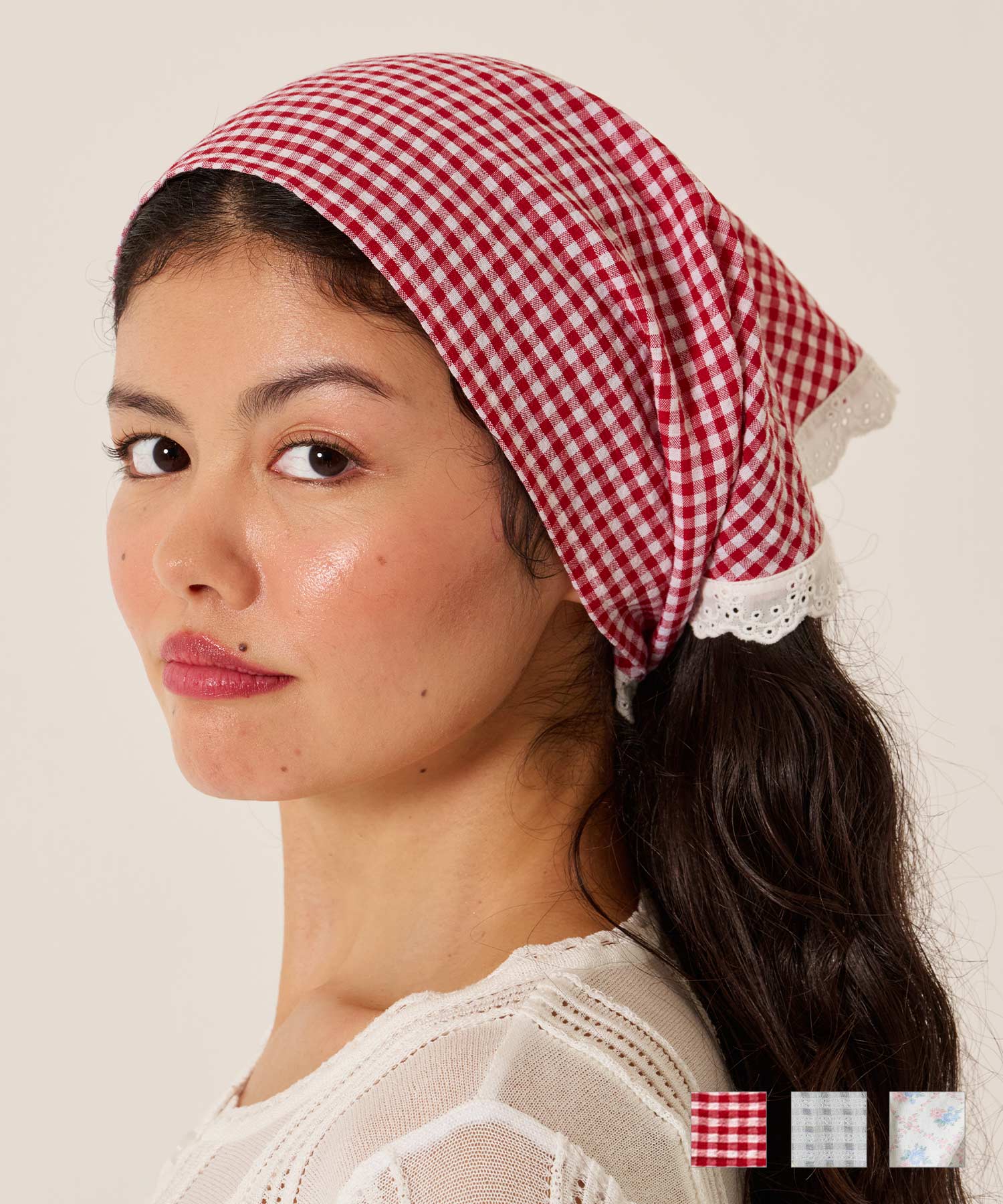 刺繍入り レース付きバンダナ TINA：JOJUN 全3色｜tnj924-0983【5