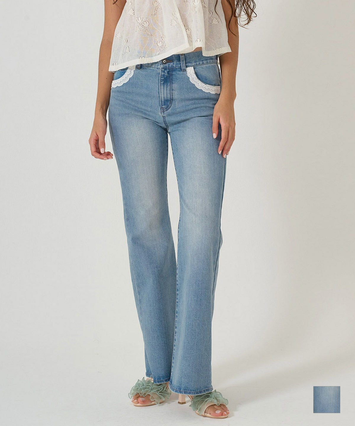 ボトムス/デニム/フレアパンツ/レース