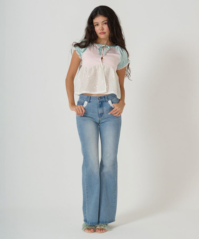 ボトムス/デニム/フレアパンツ/レース