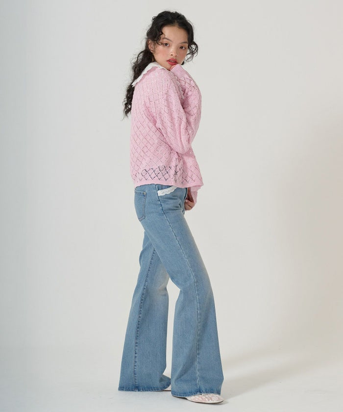 ボトムス/デニム/フレアパンツ/レース