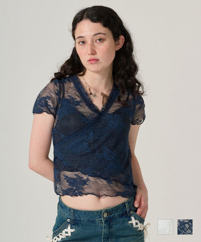 レース/カシュクール/トップス/ネイビー