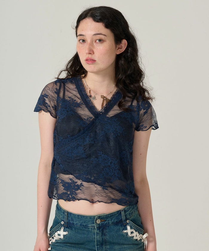 レース/カシュクール/トップス/ネイビー