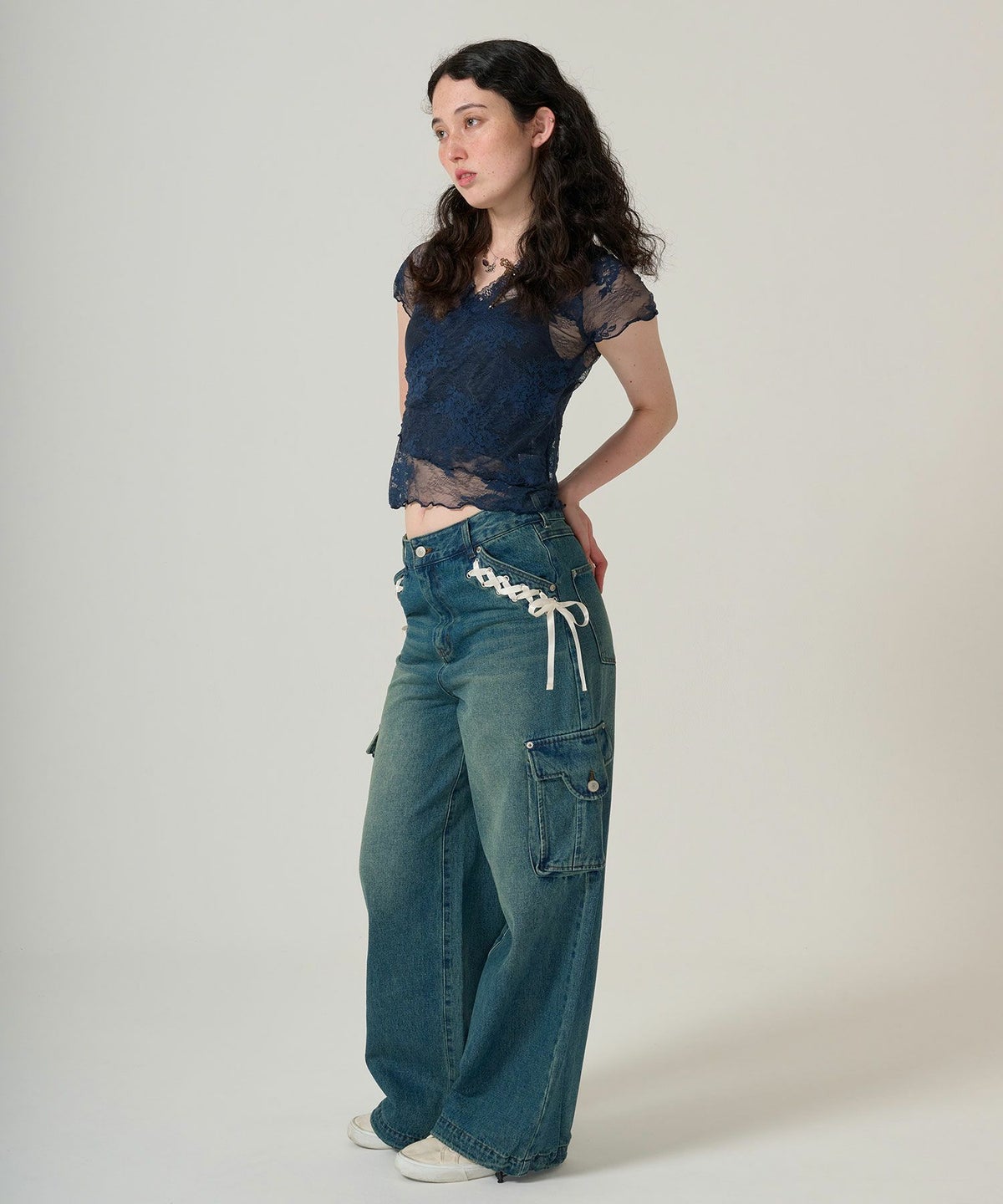 レース/カシュクール/トップス/ネイビー