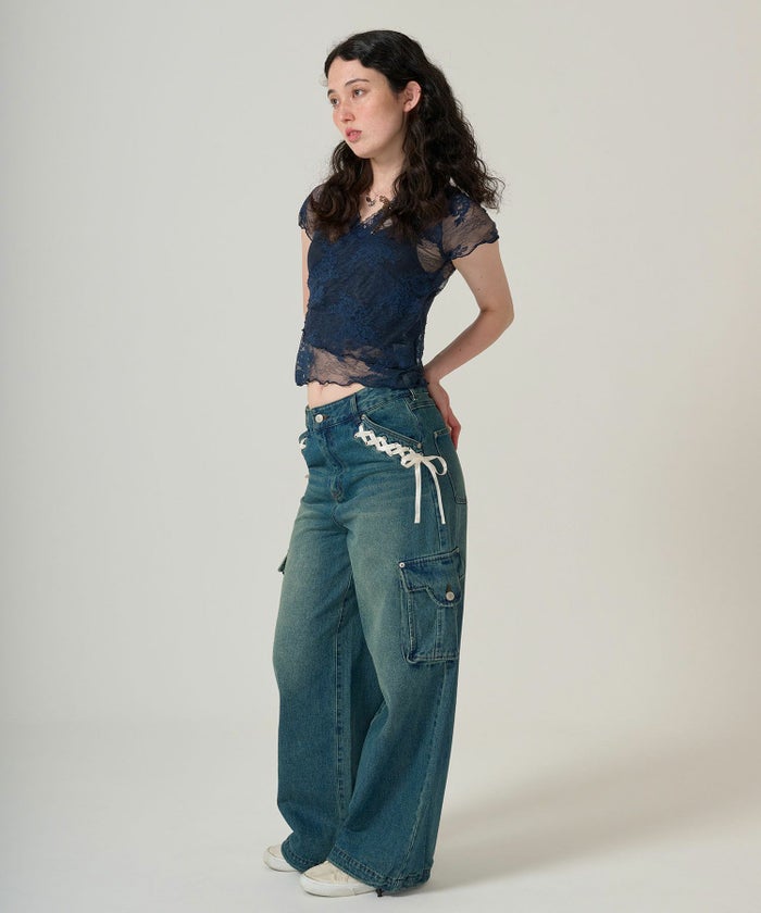 レース/カシュクール/トップス/ネイビー