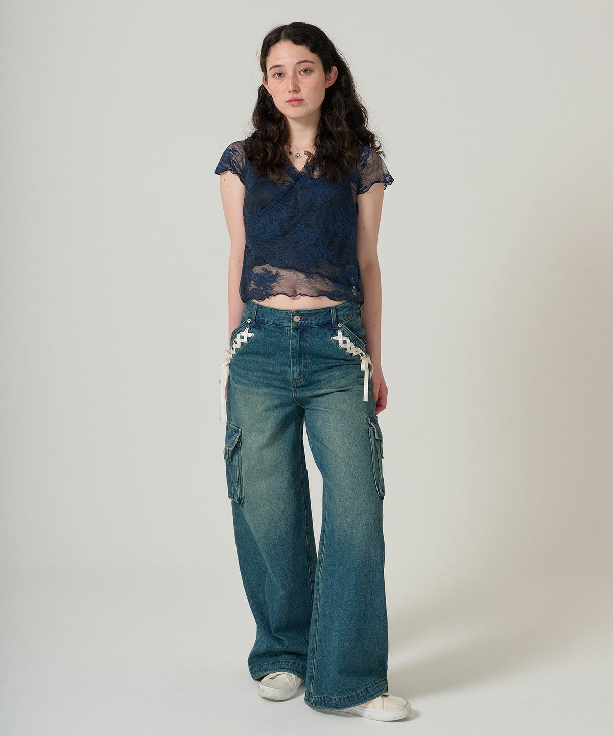 レース/カシュクール/トップス/ネイビー