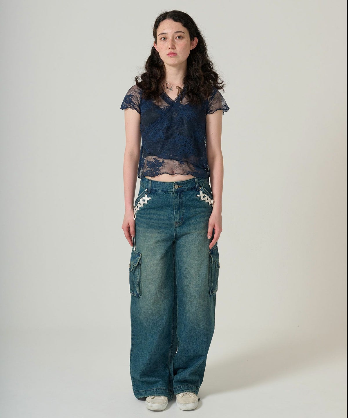 レース/カシュクール/トップス/ネイビー