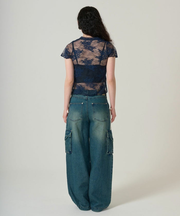 レース/カシュクール/トップス/ネイビー