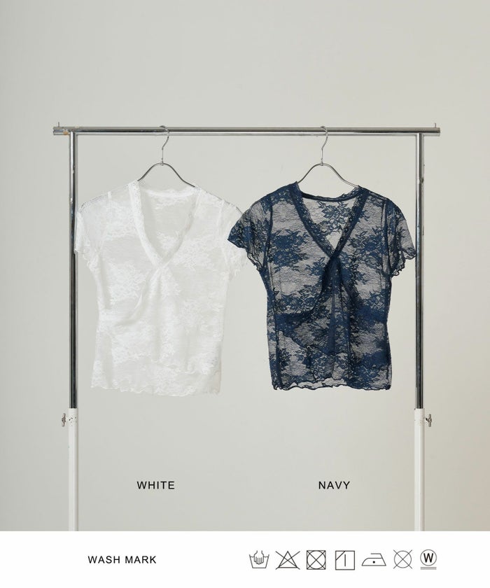レース/カシュクール/トップス/ネイビー/ホワイト