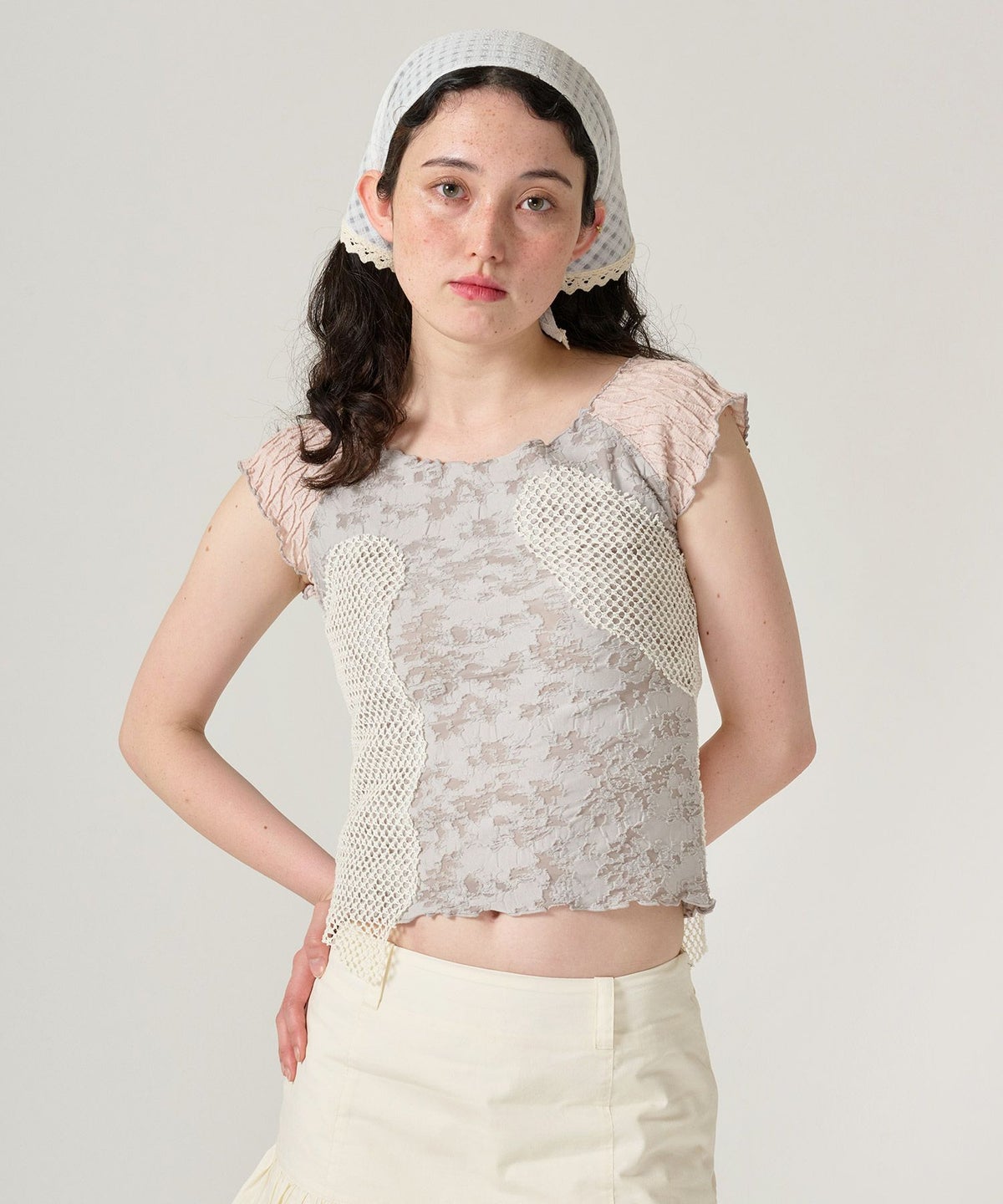 トップス/半袖/ドッキング/異素材