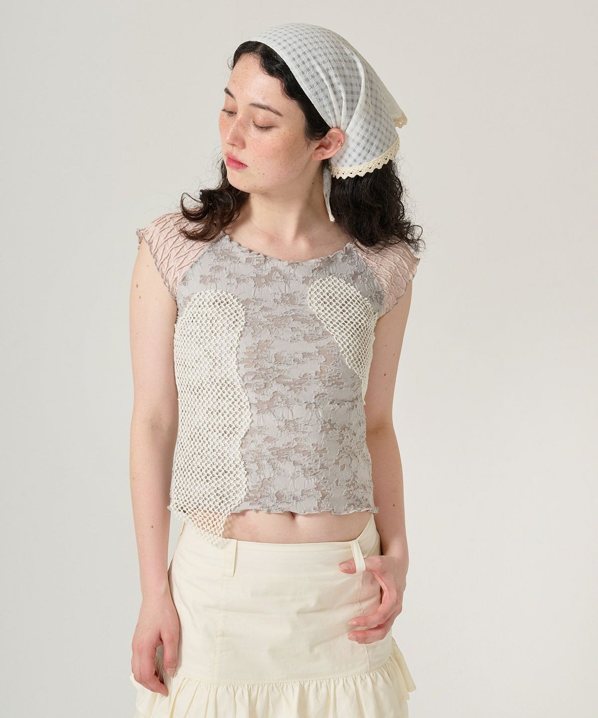 トップス/半袖/ドッキング/異素材