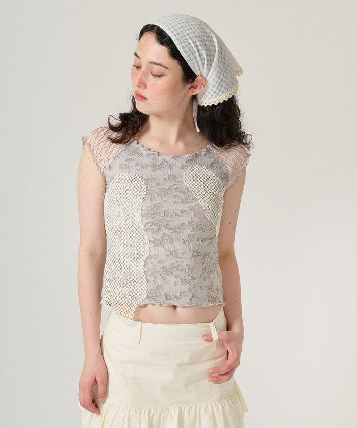 トップス/半袖/ドッキング/異素材